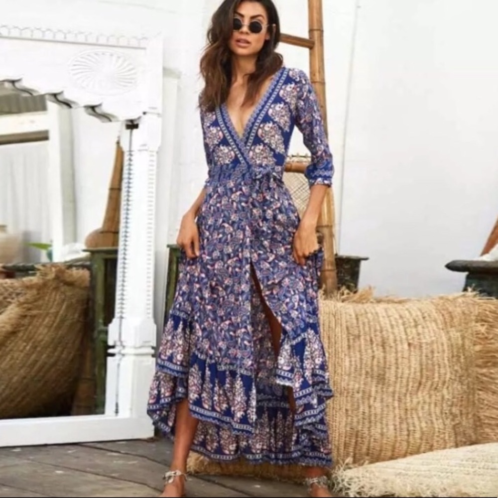AMY Paisley Bohemian Wrap Style Dress - Picture 2 of 8